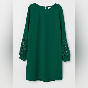 H&M Green Long Sleeve Dress with Lace Detail